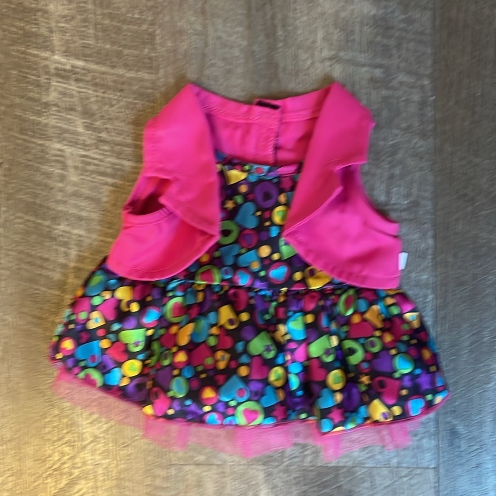 Build-A-Bear Workshop Retro Heart With Pink Vest Dress Teddy Bear Clothing